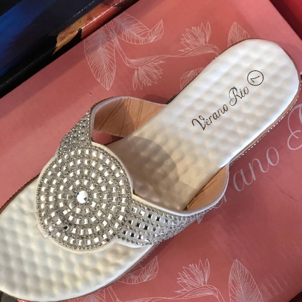 Verano Rio White Bling Thong Flatform Slide Sandal - Picture 6 of 6